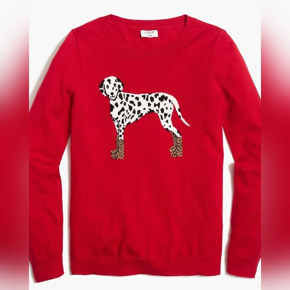 J. Crew Cotton Dalmatian Teddie Sweater In Red Sz M